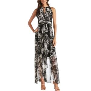 R&M Richards Black Sleeveless Floral Maxi Dress Size 10